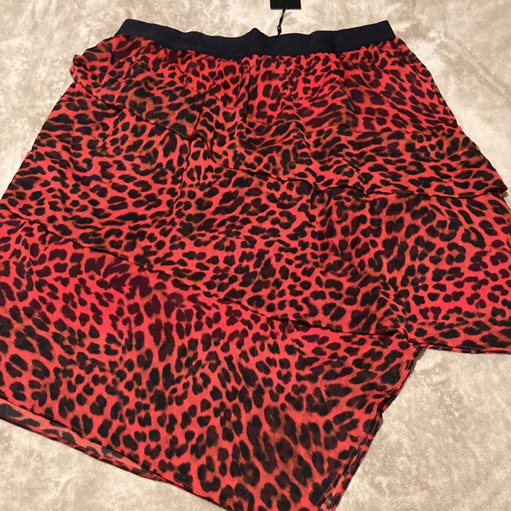 DKNY Red Animal Print Knee Length